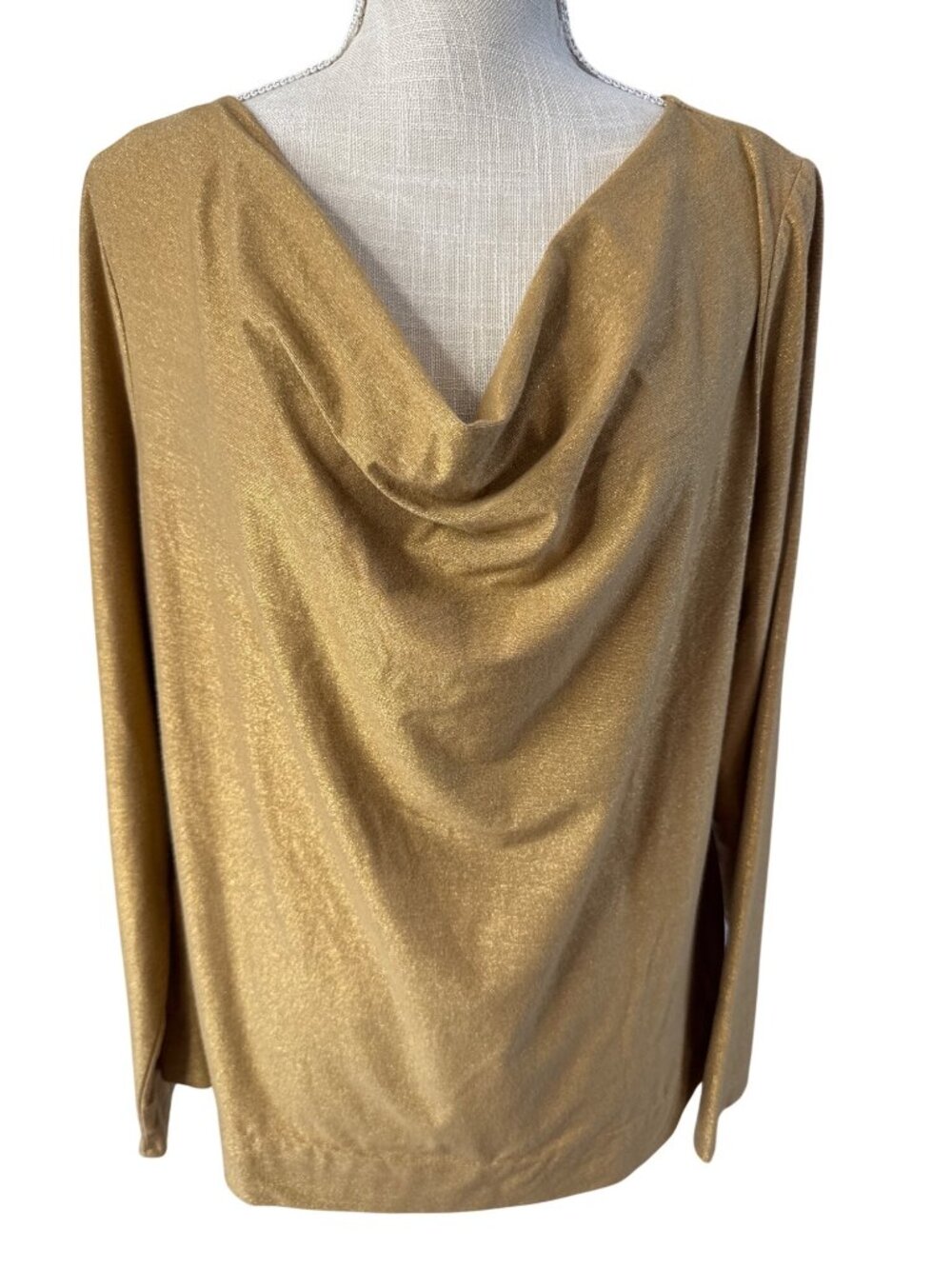 Emma James Metallic Gold Cowl Neck Long Sleeve Top Womens 1X Elegant & Stylish